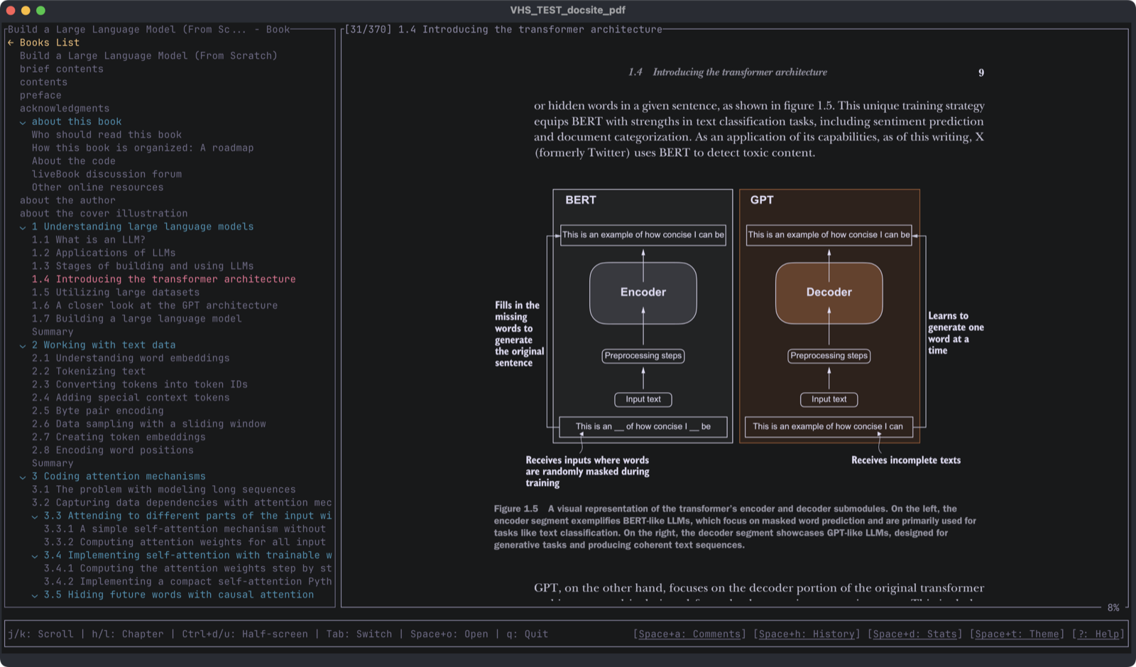 Bookokrat PDF reader with Rosepine Moon theme